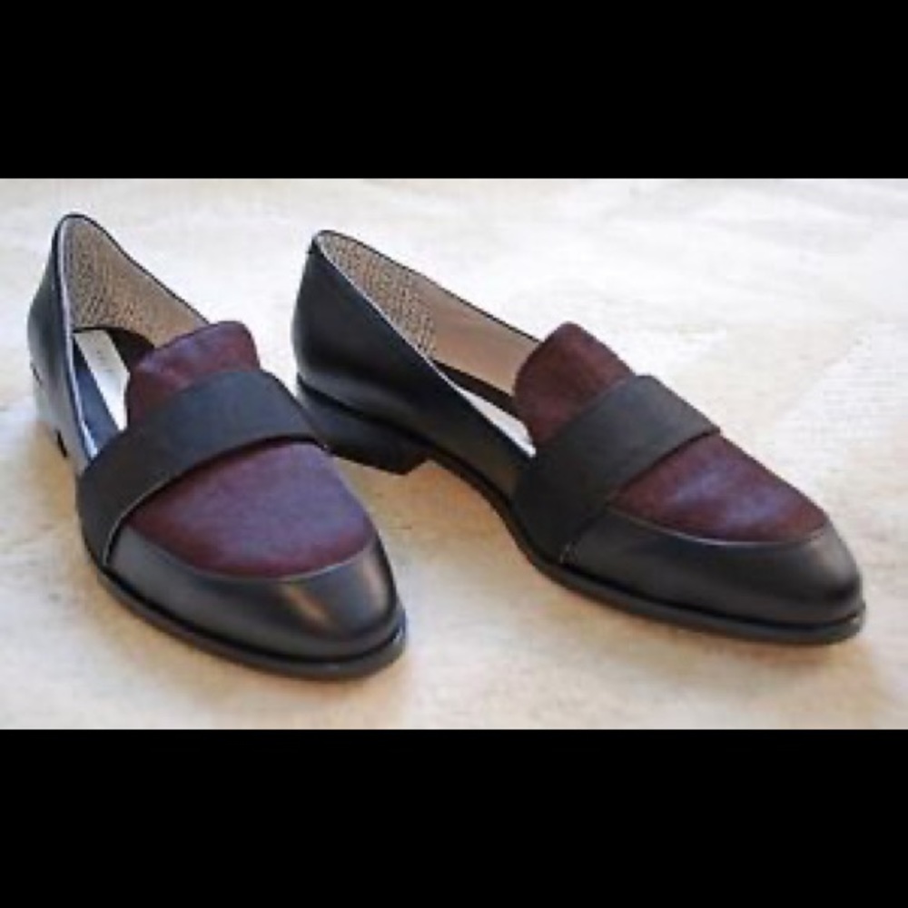Leather and calf hair loafers
